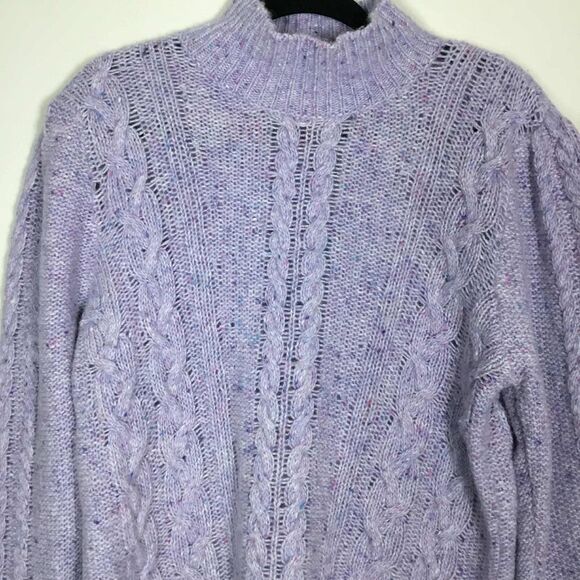 Sunday Two Purple Wool Blend Chunky Cable Knit Sweater M Autumn Fall Casual - Picture 2 of 8
